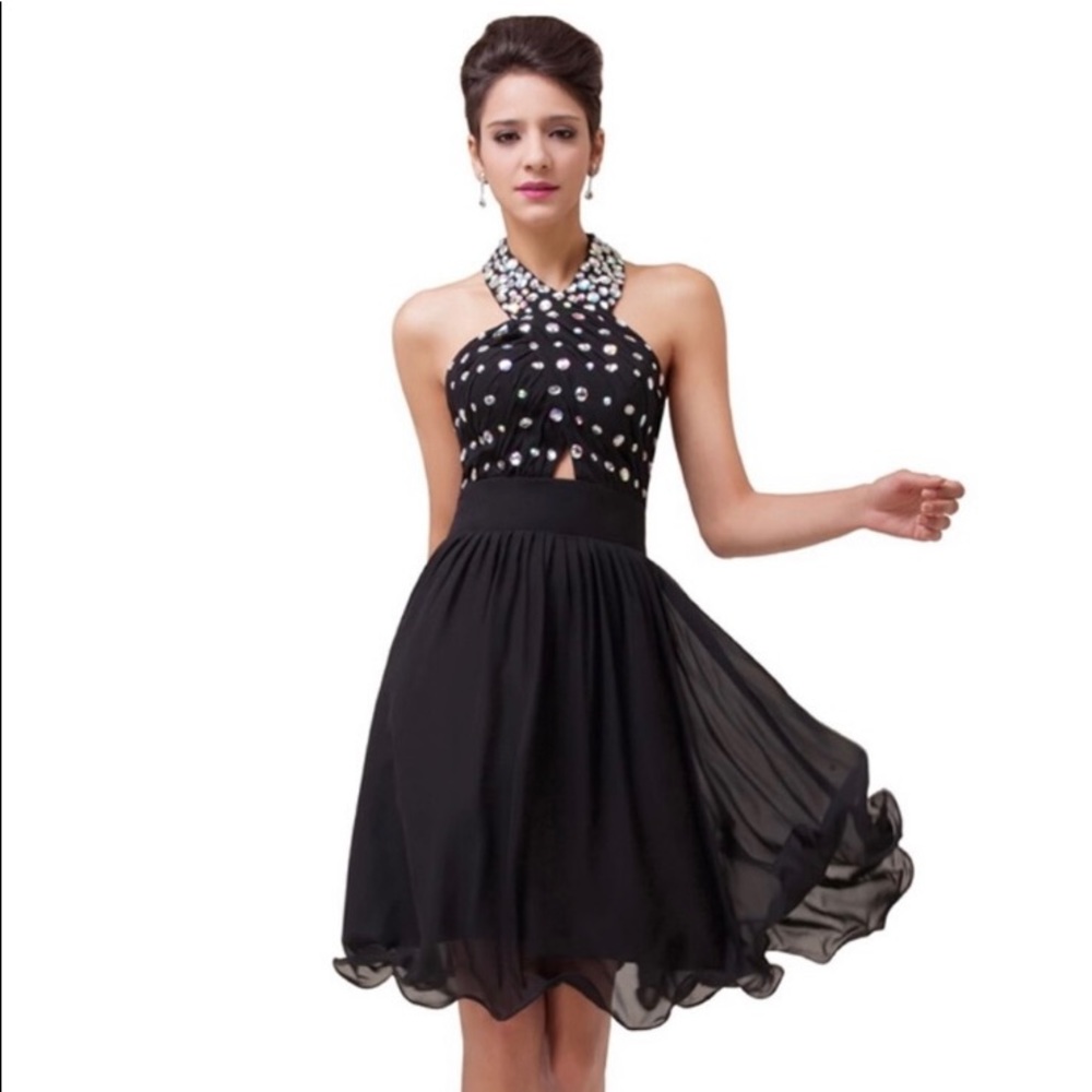 (NWOT) Rhinestones Halter Evening Dress!
